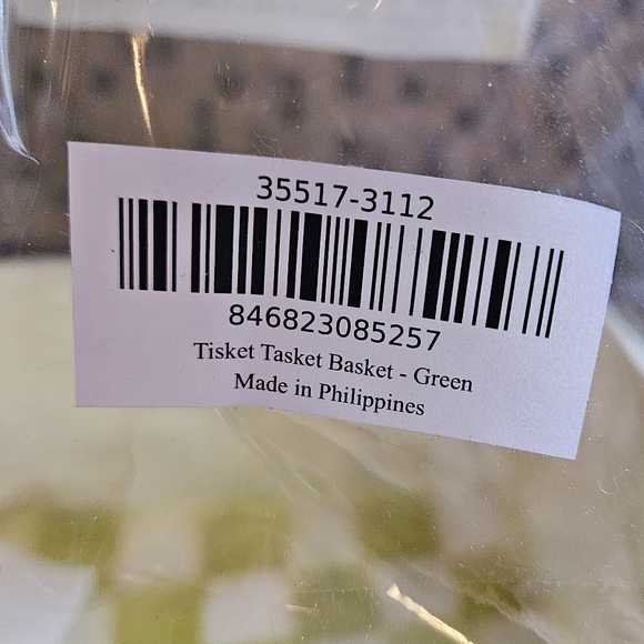 Mackenzie-Childs Green Checkered Floral Basket - Picture 3 of 9